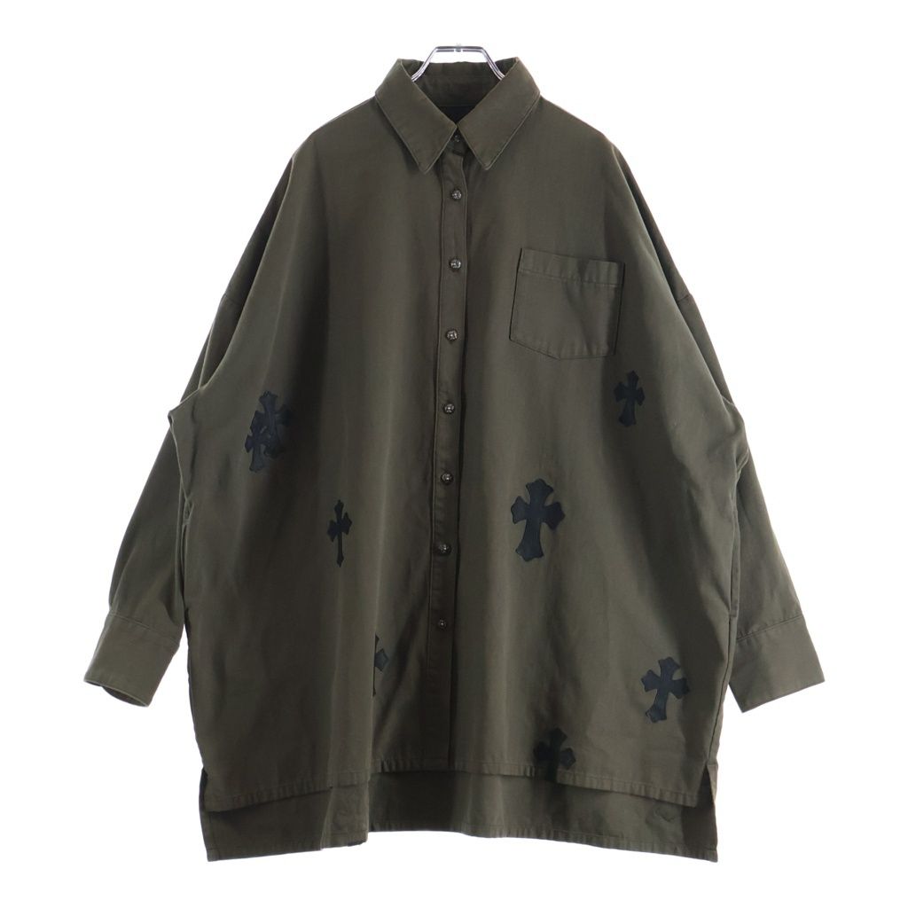 CHROME HEARTS (クロムハーツ) Y NOT MAHAL KITA ワイノット マハルキタ クロスパッチ クロスボールボタン 長袖シャツ カーキ/ブラック