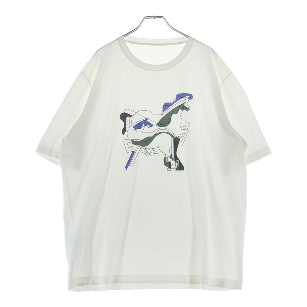 HERMES (エルメス) 馬柄 グラフィックプリント クルーネック 半袖Tシャツ カットソー ホワイト