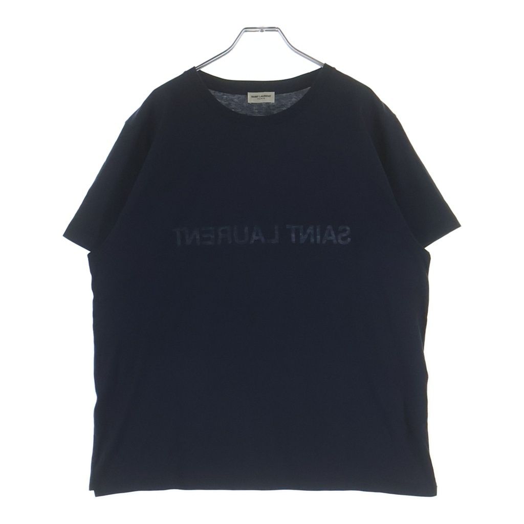 SAINT LAURENT PARIS (サンローランパリ) リバースロゴプリント クルーネック 半袖 Tシャツ カットソー ネイビー 663278