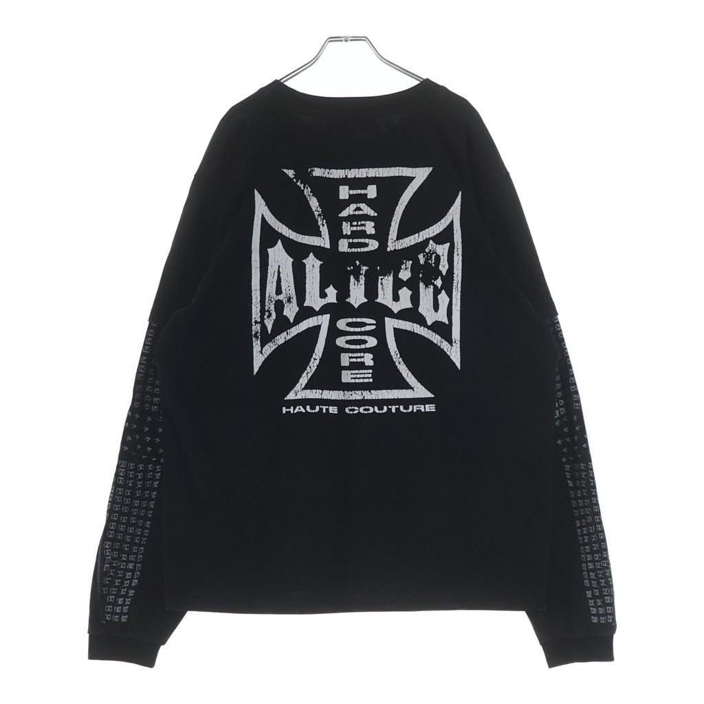 Alice Hollywood (アリス ハリウッド) フロントロゴデザイン アーム切り替え クルーネック カットソー 長袖Tシャツ ブラック