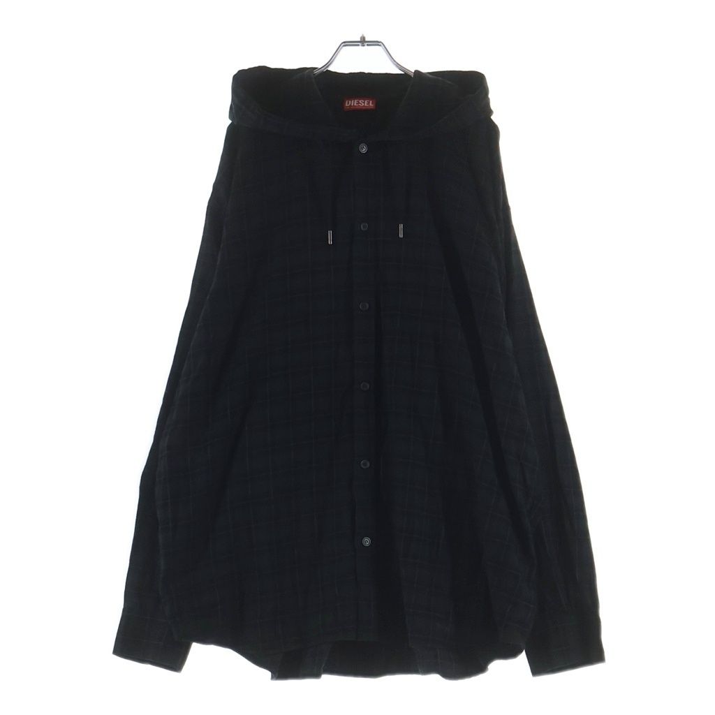 DIESEL (ディーゼル) バックロゴデザイン チェック柄 フーデッド 長袖シャツ ブラック A16214