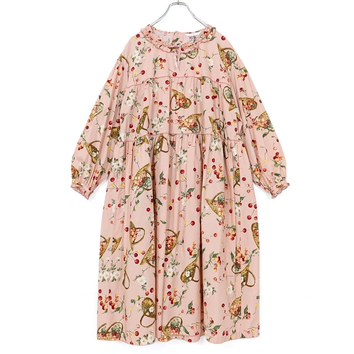【極美品】ピンクハウス★野ばらとチェリーpt♪ふんわりワンピース ピンク系 フリル&サテンリボン♪2024秋カタログ z20944