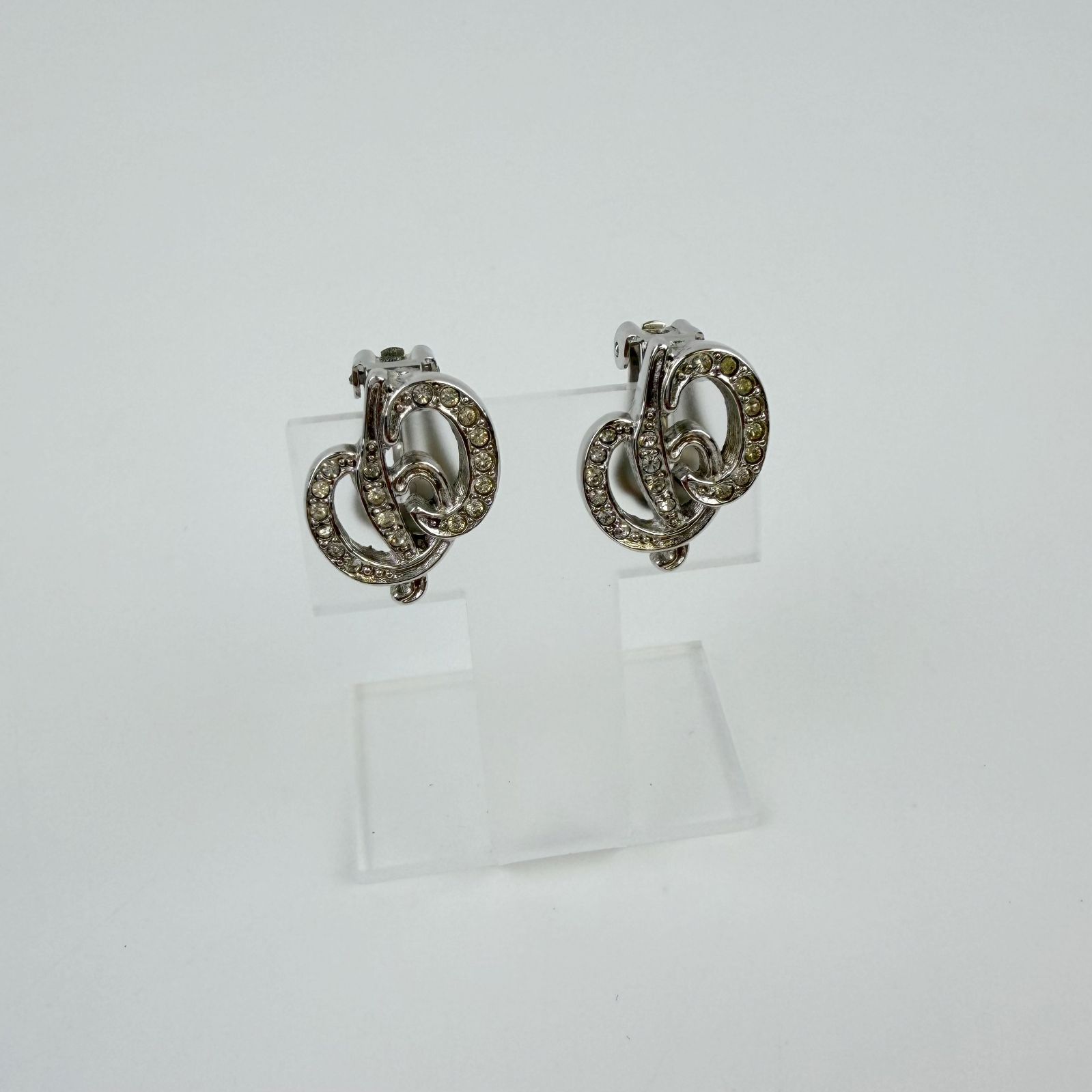 【中古】Christian Dior クリスチャン ディオール ノットモチーフ イヤリング メッキ ラインストーン シルバー ヴィンテージ レディース HIBUOCHI VINTAGE hboc260607a01