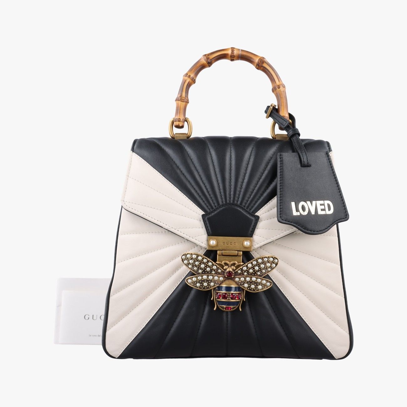 グッチGucciクイーンマーガレット バンブー ブラック×ホワイト レザー 476664 E022769871