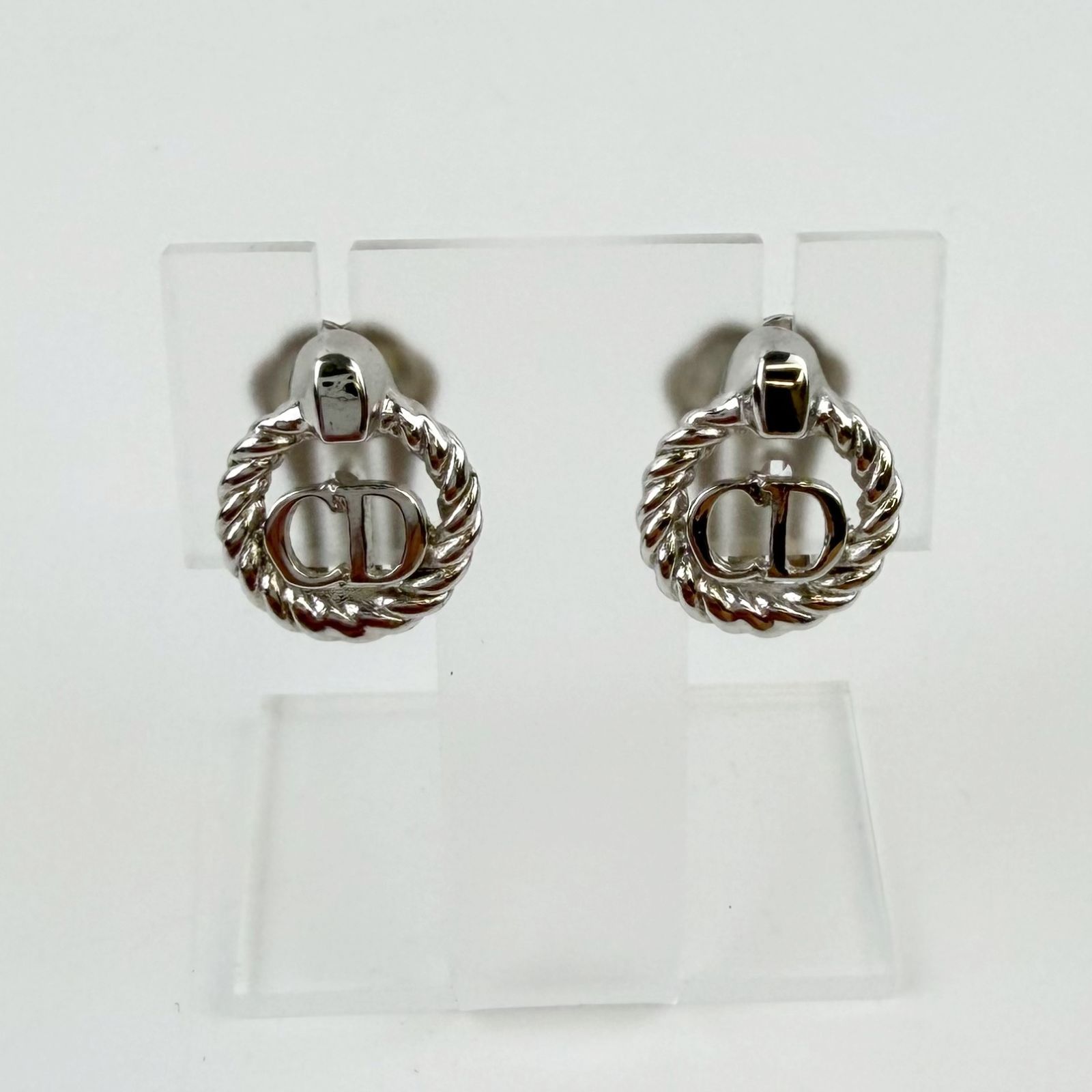【中古】Christian Dior クリスチャン ディオール CDロゴ ロープモチーフ イヤリング メッキ シルバー ヴィンテージ レディース HIBUOCHI VINTAGE hboc260607a03