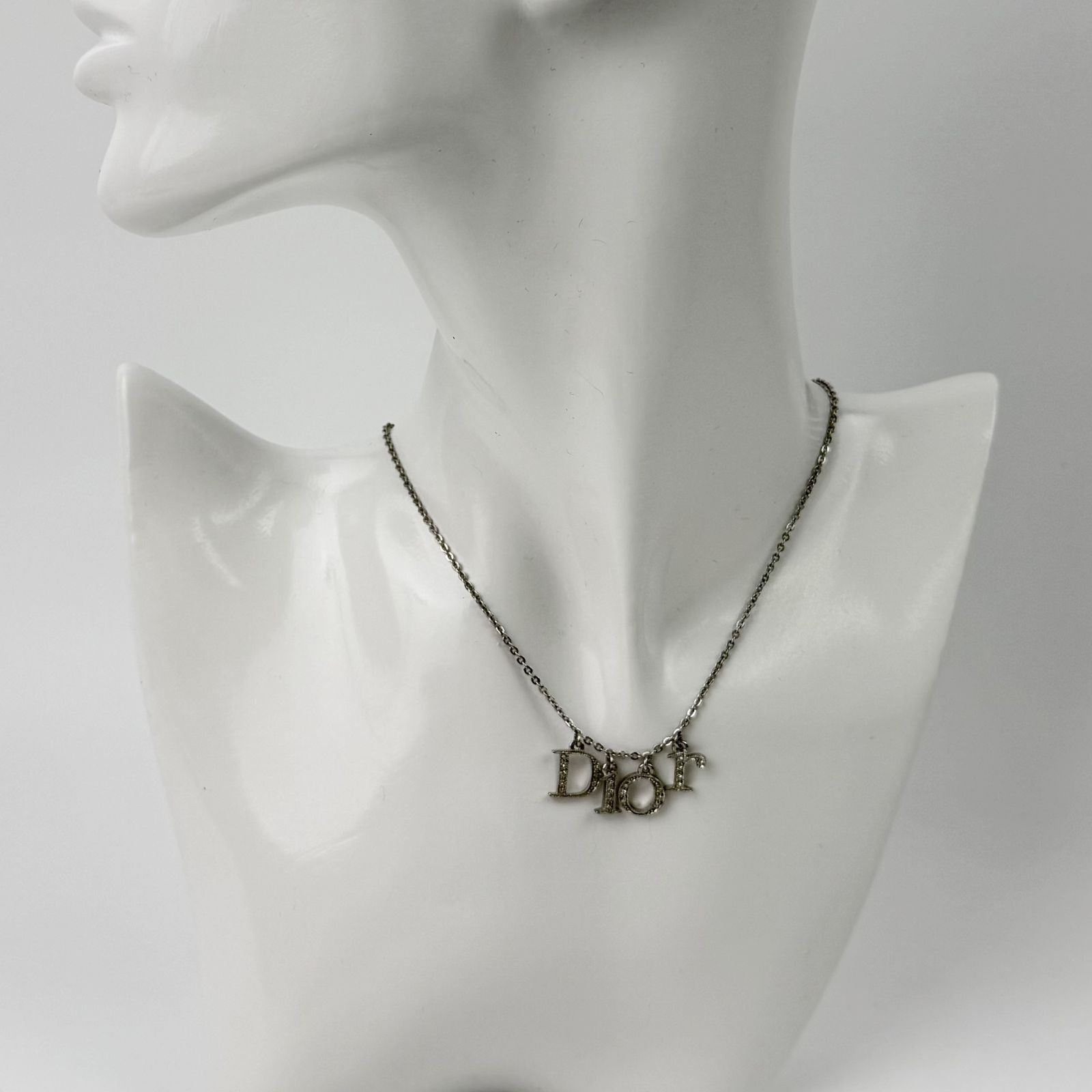 【中古】Christian Dior クリスチャン ディオール ロゴチャーム ネックレス メッキ シルバー ヴィンテージ レディース HIBUOCHI VINTAGE hboc260607a04