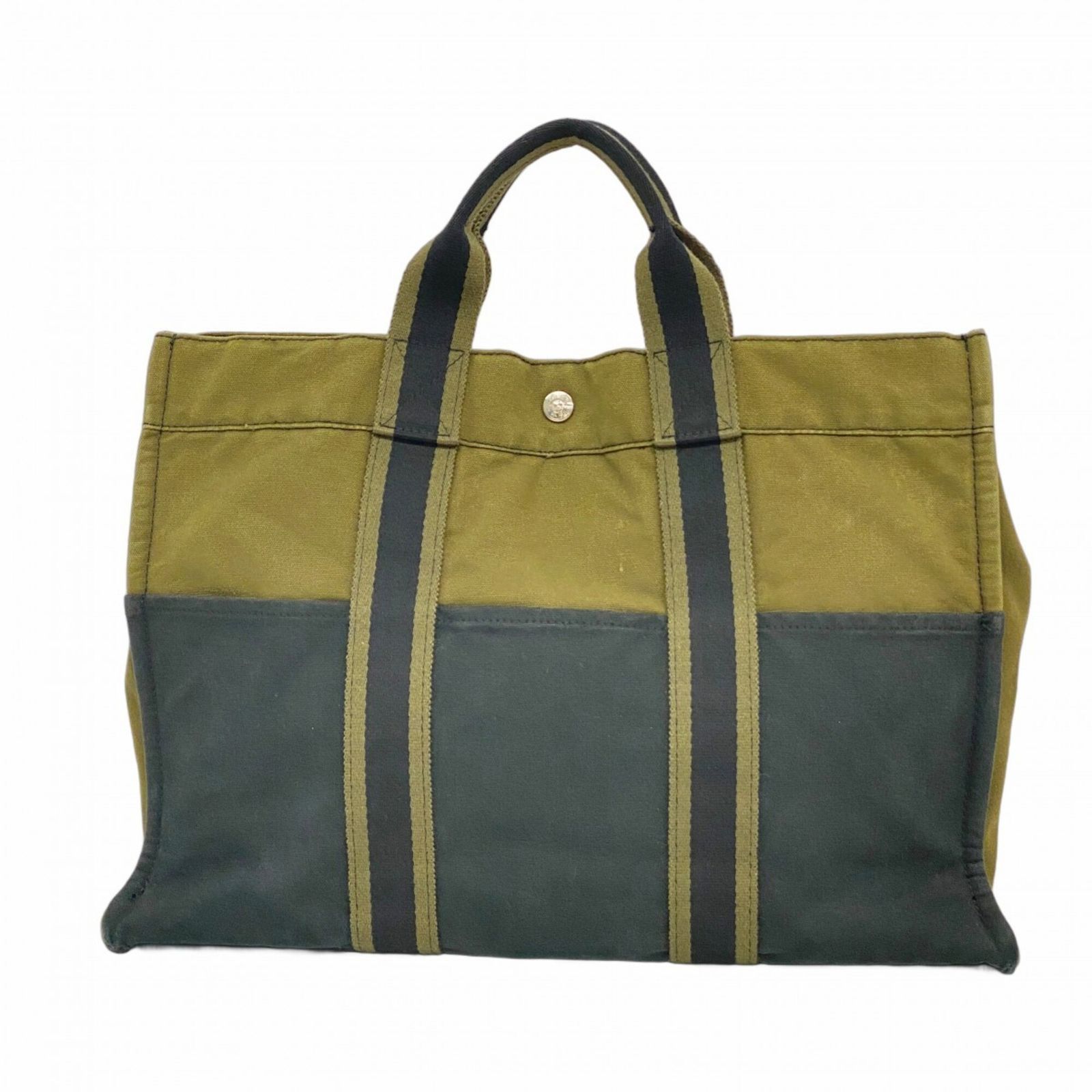 エルメス(Hermes) エルメス トートバッグ フールトゥMM キャンバス ブラック カーキ レディース