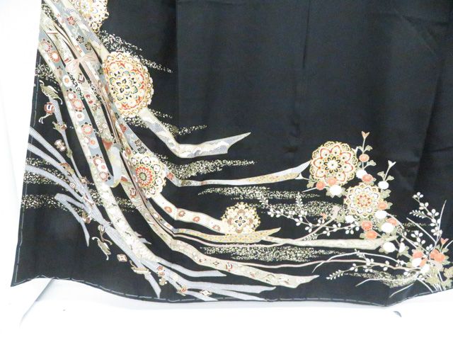 京松】黒留袖 金駒刺繍 五つ紋 比翼仕立て 束ね熨斗 しつけ付き 着物