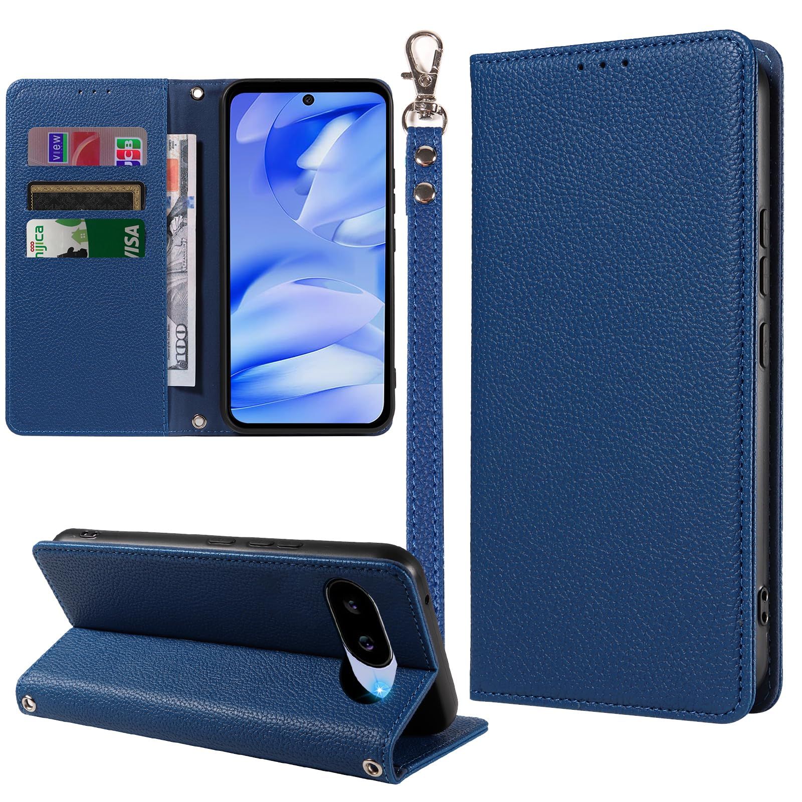 MINIKA Google Pixel 9a Case with Notebook Strap, Premium PU Leather, Google Pixel 9a Case, Pixel 9a Cell Phone Cover, Stylish Smartphone Case, Card Storage, Horizontal Stand Function, Built-in Magnetic Closure, Double Sided, 360 Degree Full Protection