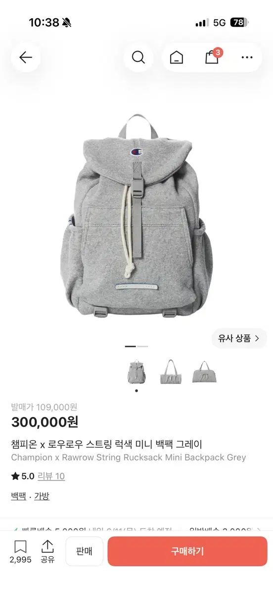 Champion x RAWROW ロウロウ シャーリング リュックサック ミニ バックパック グレー（実際に着用X）