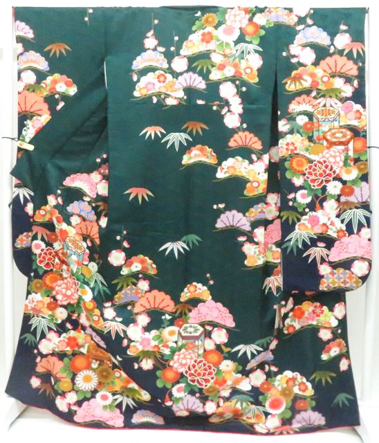 【京松】振袖 花 貸衣装屋処分品 着物 身丈約170cm 裄丈約68.5cm r8z06-136