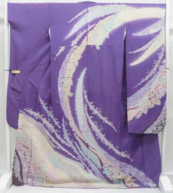 【京松】振袖 貸衣裳屋処分品 金通し おぼろ絞り 着物 正絹 身丈約172.5cm 裄丈約66cm r8z06-141