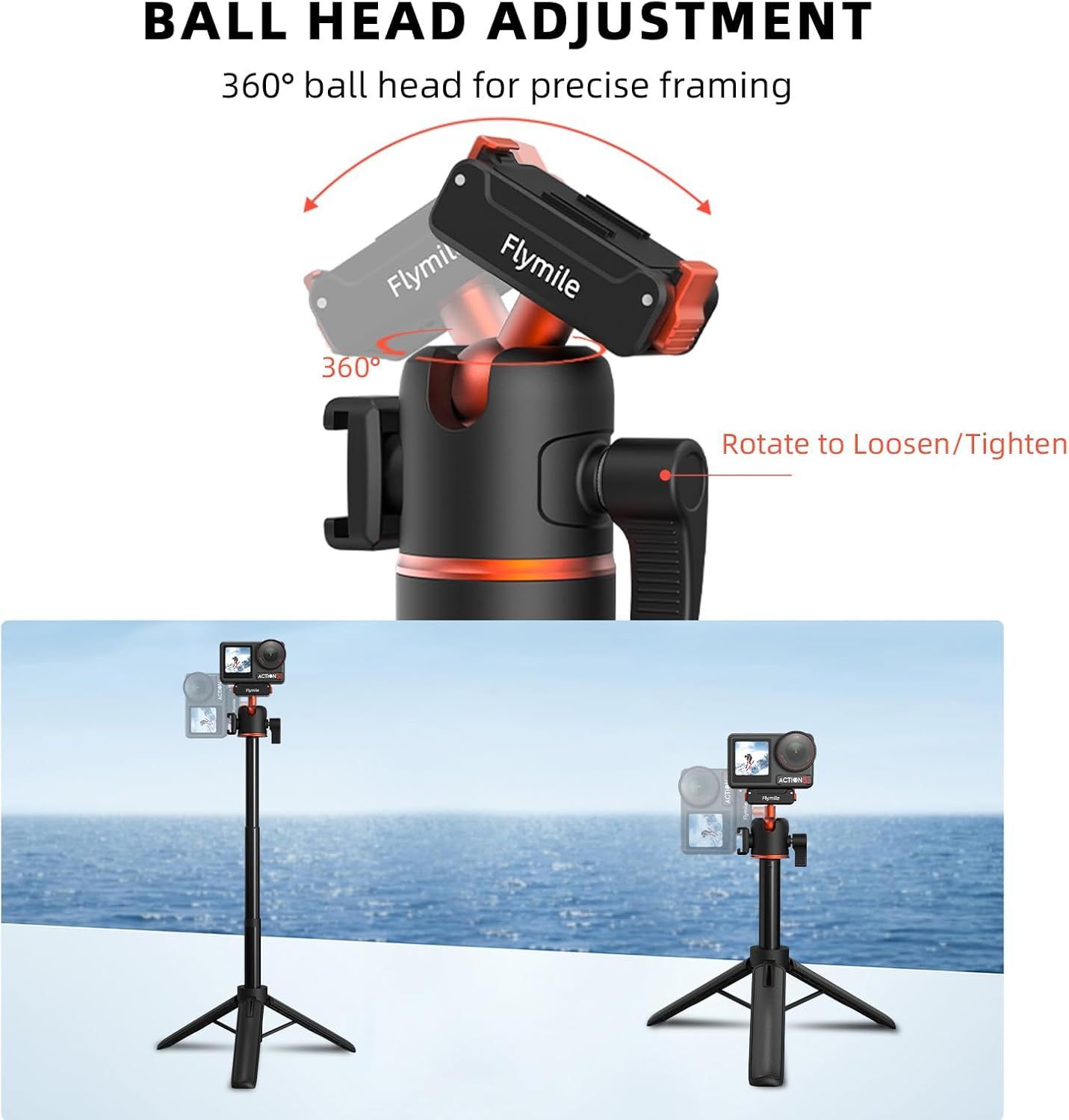 DJI Osmo Action 5 Pro/4/3対応 延長ロッド付きミニ三脚 自撮り棒