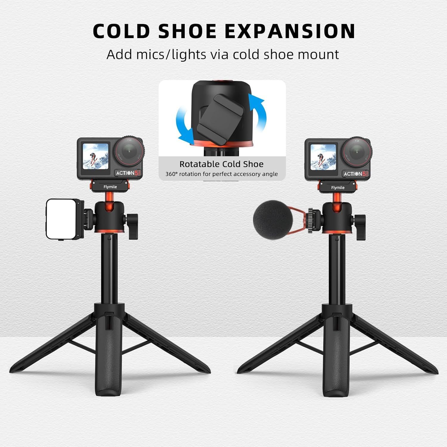 DJI Osmo Action 5 Pro/4/3対応 延長ロッド付きミニ三脚 自撮り棒