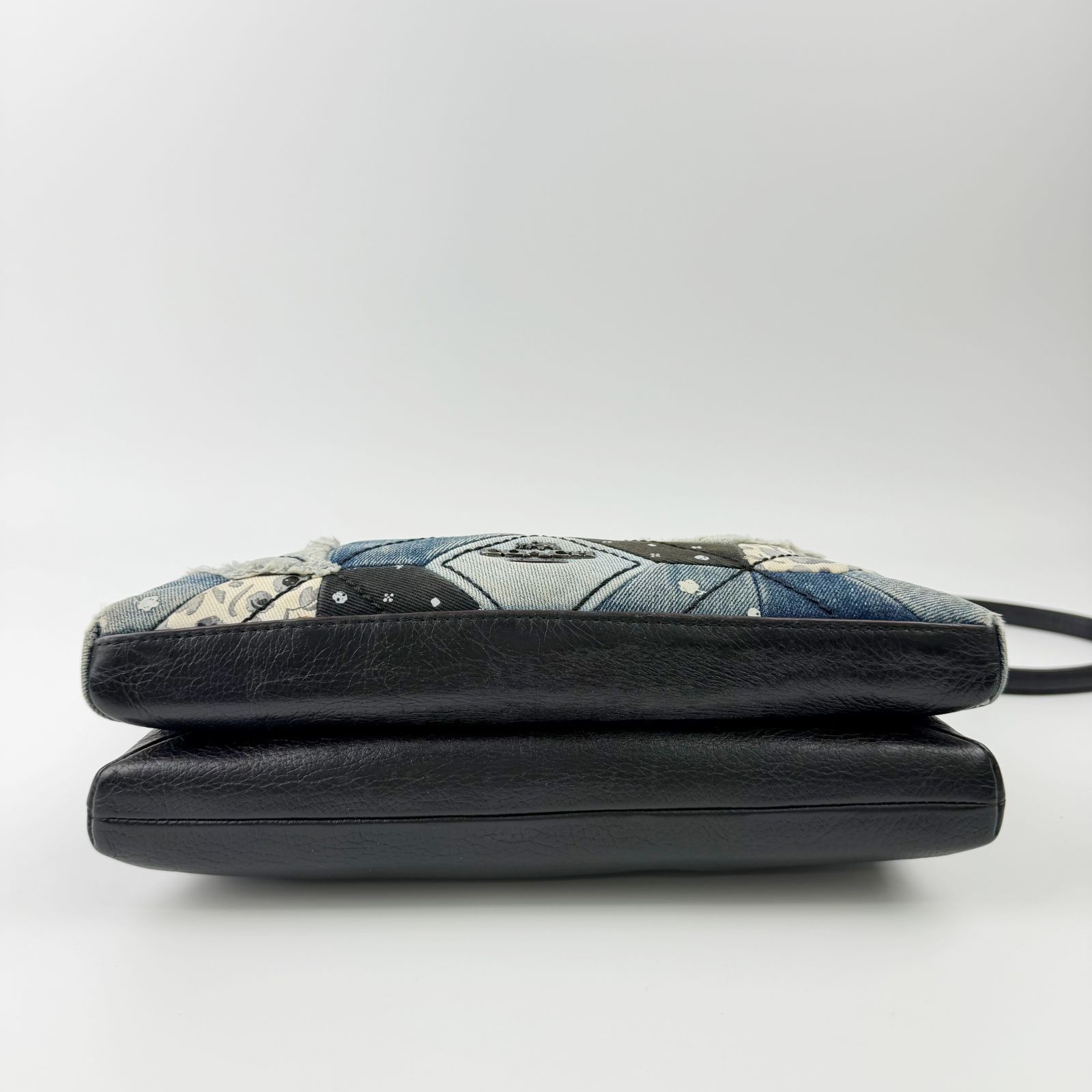 中古】COACH コーチ パッチワーク ショルダーバッグ デニム レザー 
