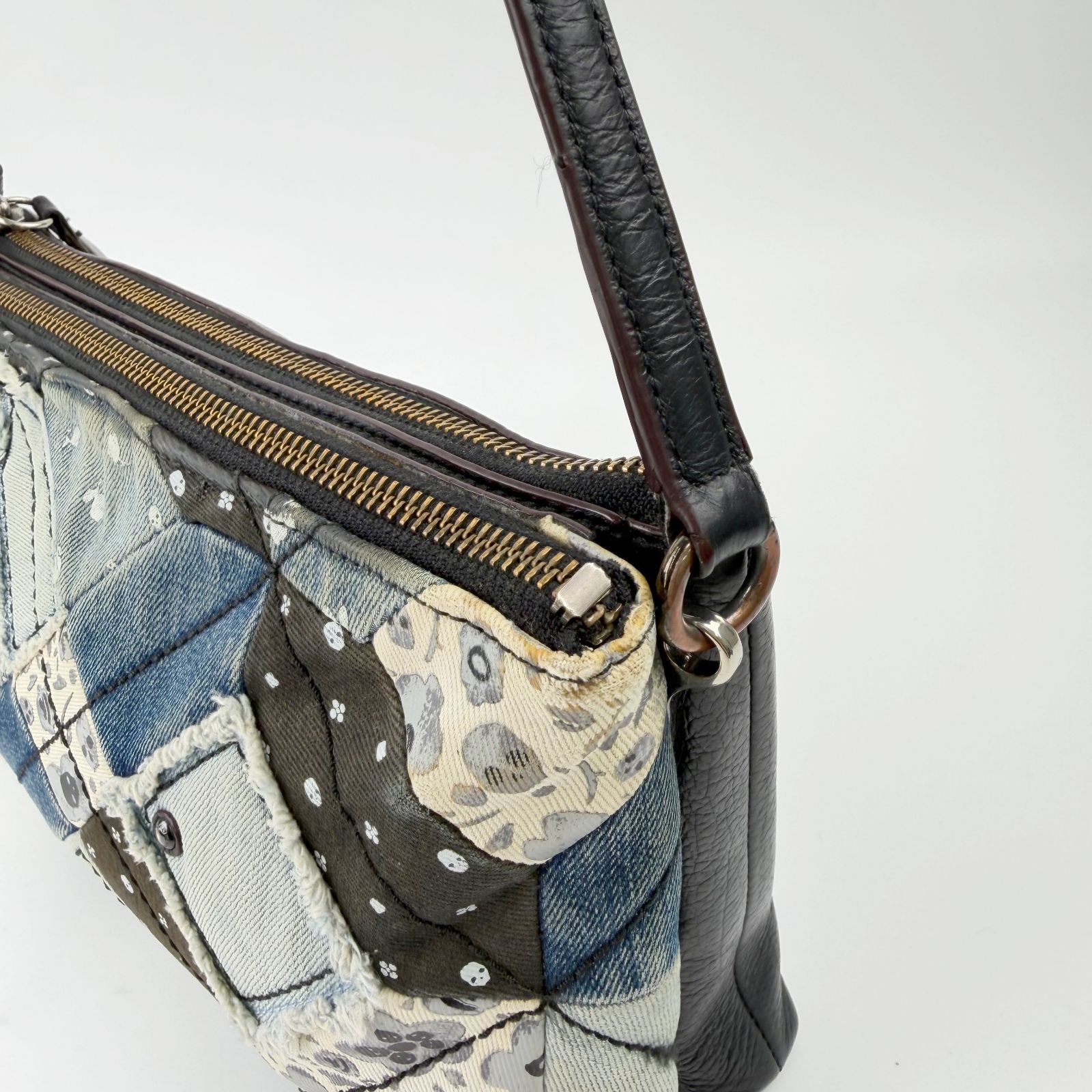中古】COACH コーチ パッチワーク ショルダーバッグ デニム レザー 