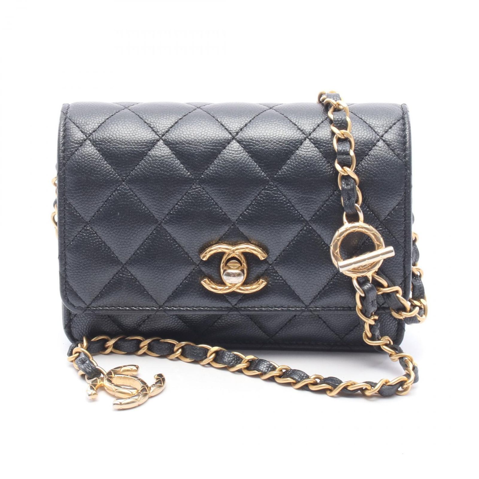 CHANEL シャネル マトラッセ ミニ チェーンウォレット メタリック ショルダーバッグ