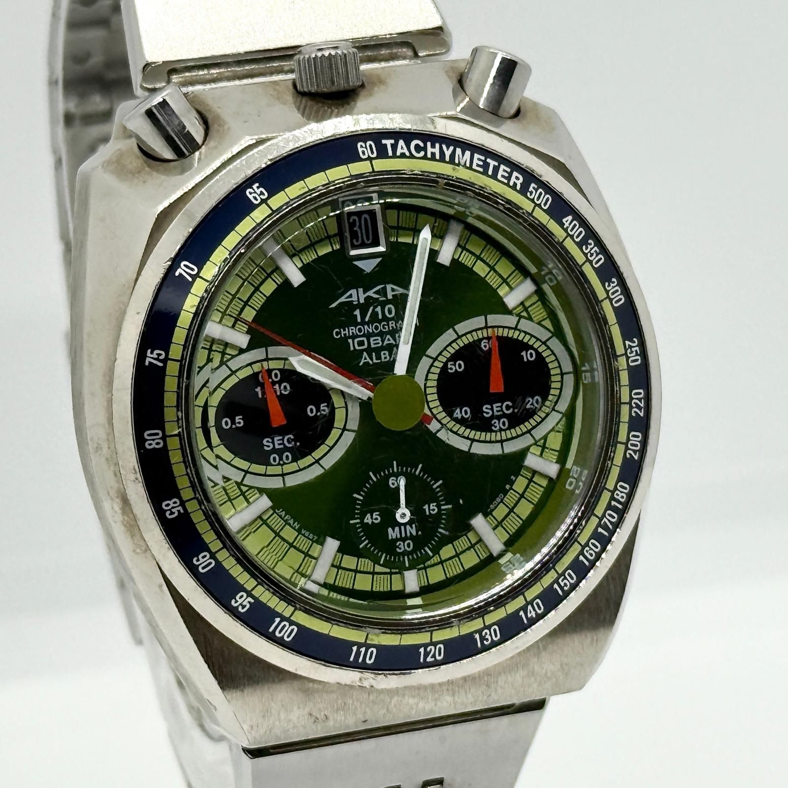 SEIKO セイコー 10BAR アルバ 10/1 クロノグラフ AKA V657-6060 グリーン QZ メンズ 腕時計 稼働品