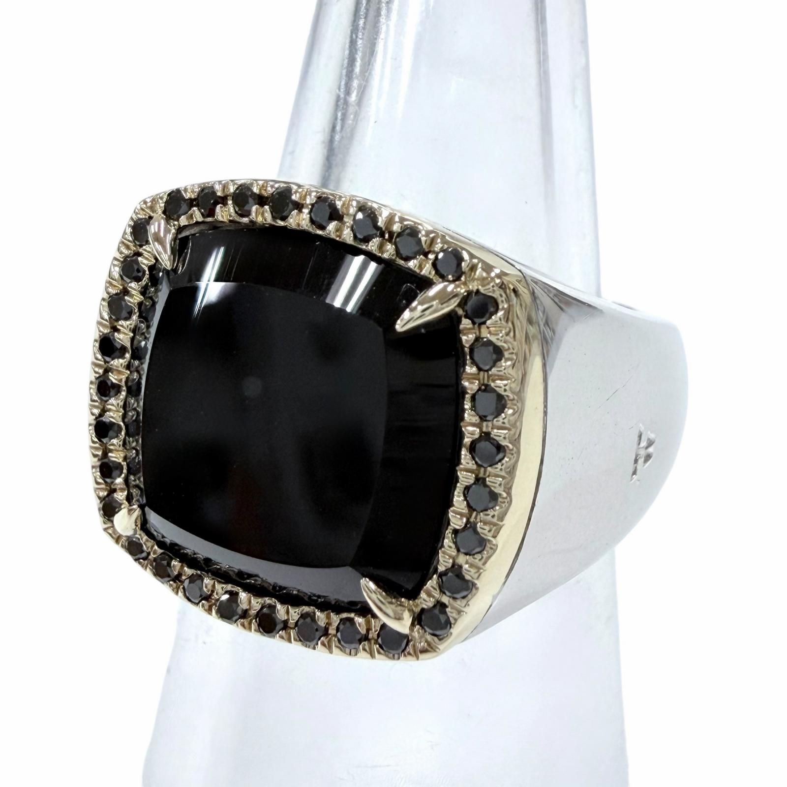 極美品◇TOM WOOD トムウッド 925 9K May Ring Black Onyx Diamond メイ リング ブラックオニキス ダイヤモンド リング 指輪 シルバー ブラック ゴールド 48 JP9号 重量11.3g メンズ 定価185,400円