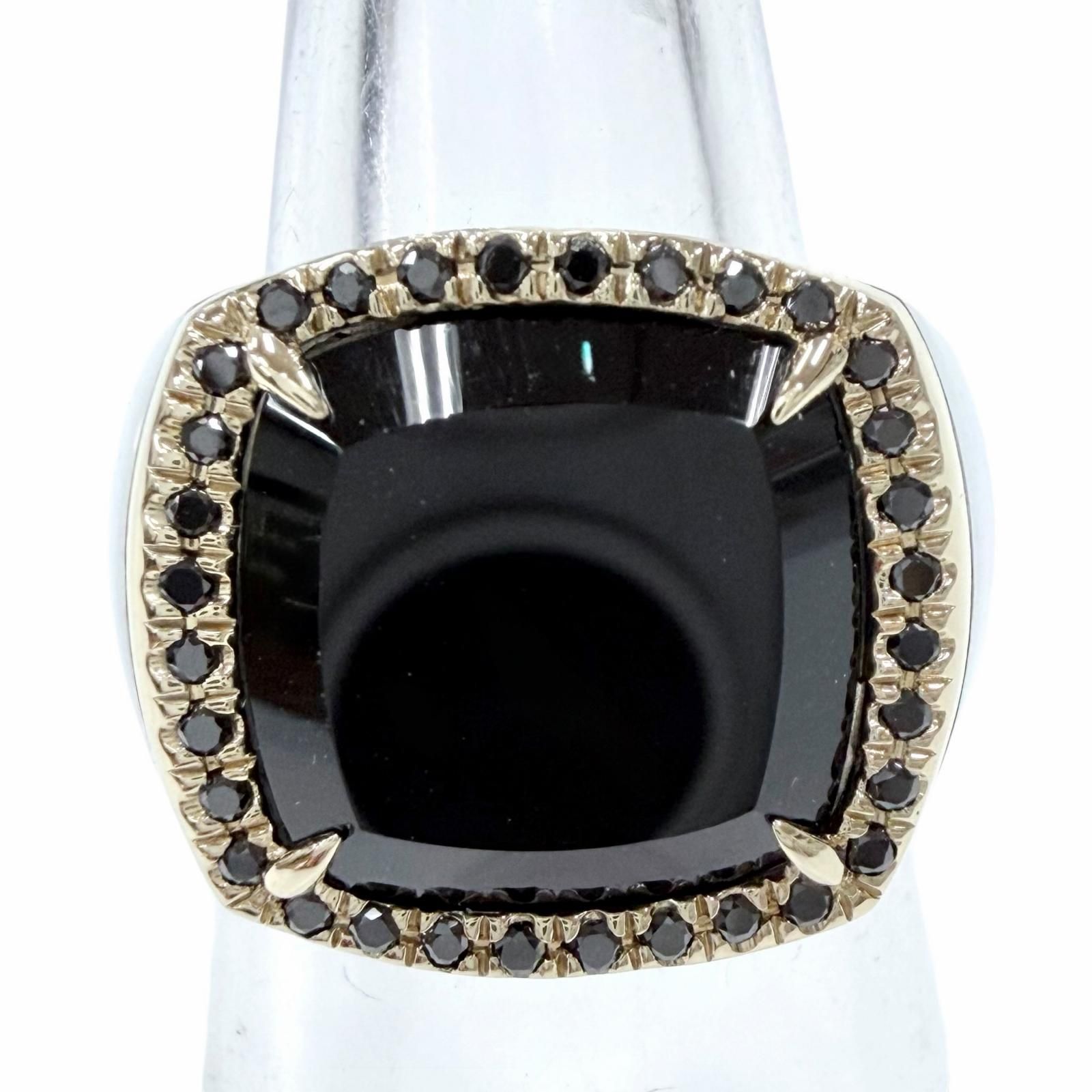 極美品◇TOM WOOD トムウッド 925 9K May Ring Black Onyx Diamond メイ リング ブラックオニキス ダイヤモンド リング 指輪 シルバー ブラック ゴールド 48 JP9号 重量11.3g メンズ 定価185,400円