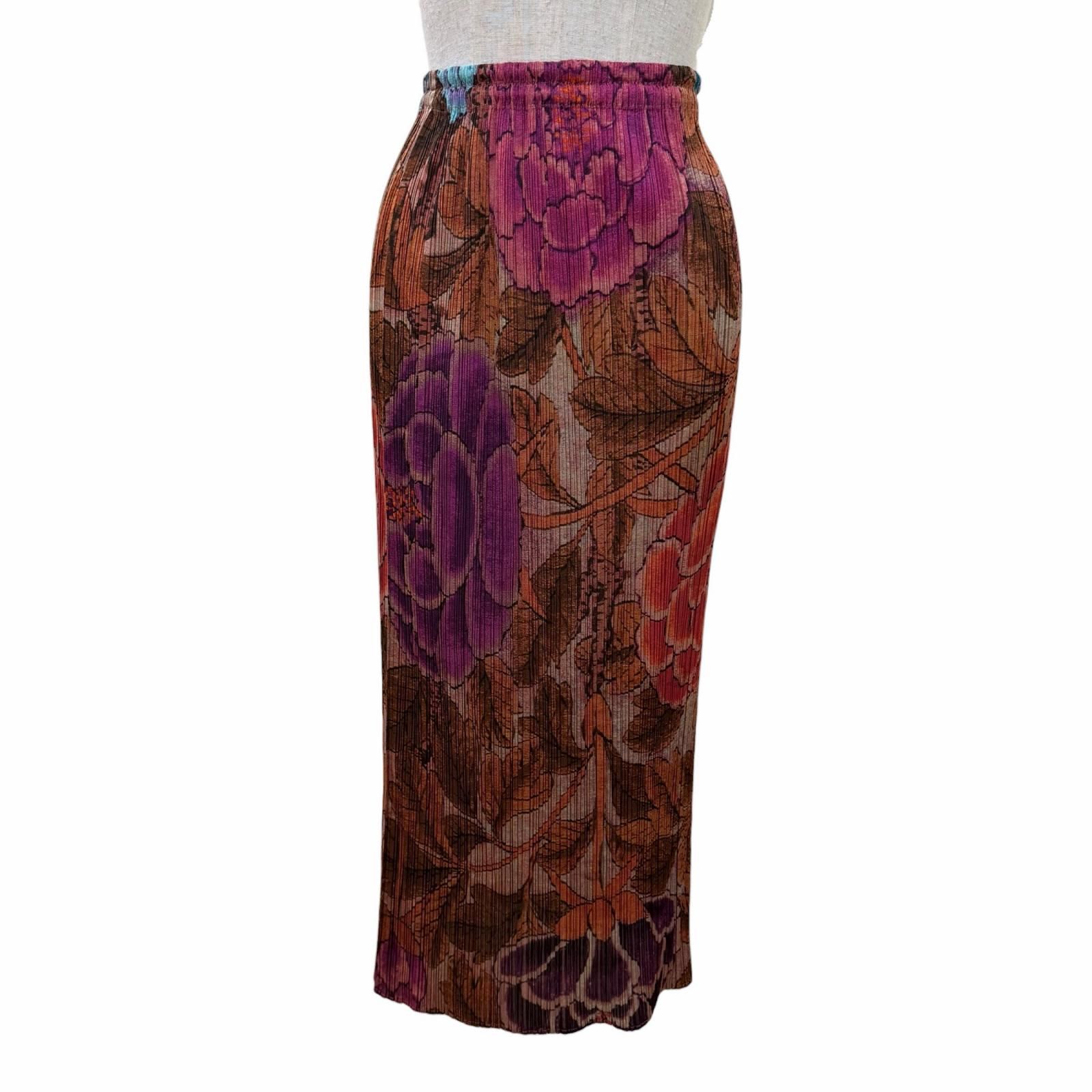 美品☆PLEATS PLEASE プリーツプリーズ イッセイミヤケ PP84-JG713 花柄デザイン ロングスカート マルチカラー 2 日本製 正規品 レディース