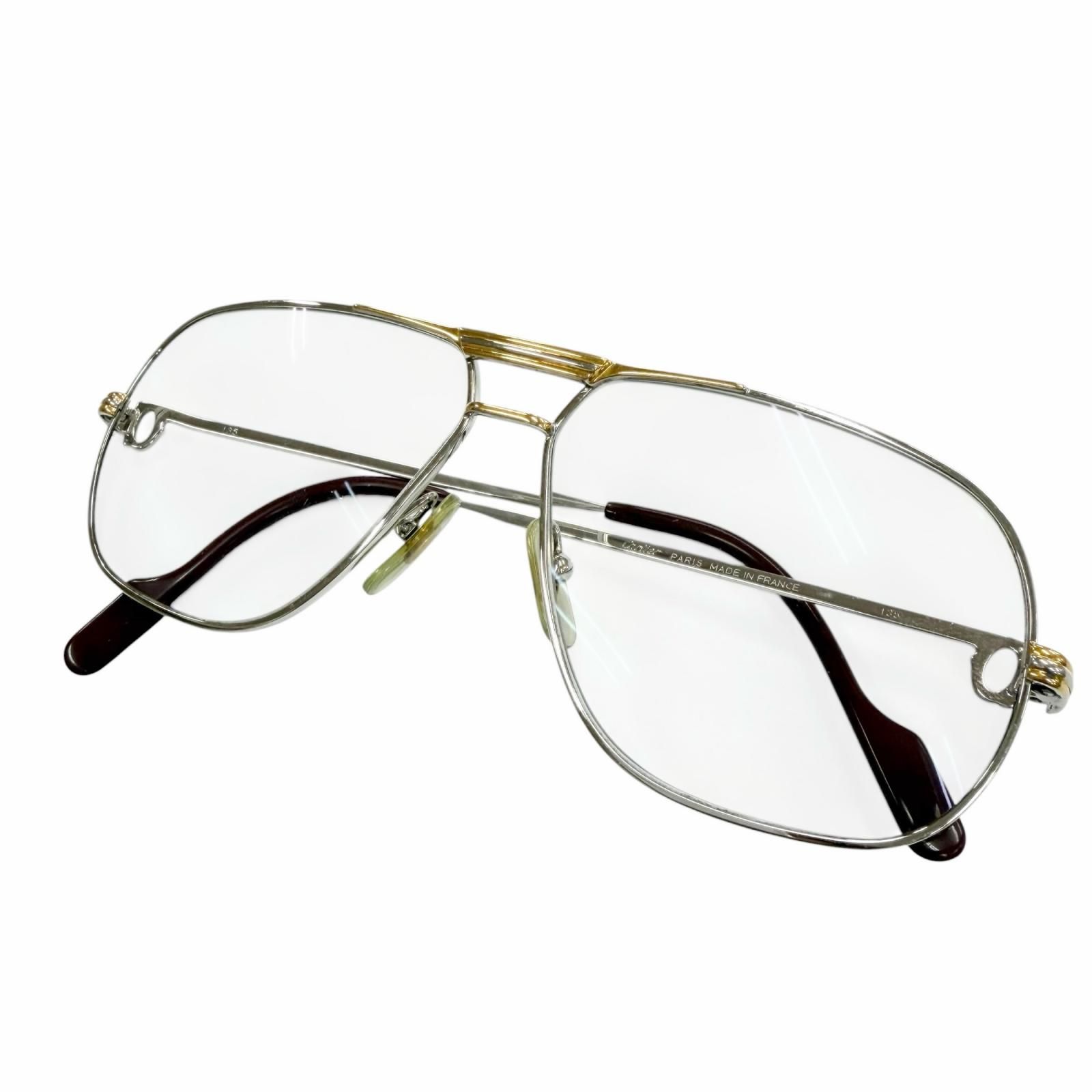 良品▼Cartier カルティエ ヴィンテージ トリニティ ツーブリッジ メガネ 眼鏡 アイウェア シルバー ゴールド ボルドー 59□12 135 度入り フランス製 メンズ