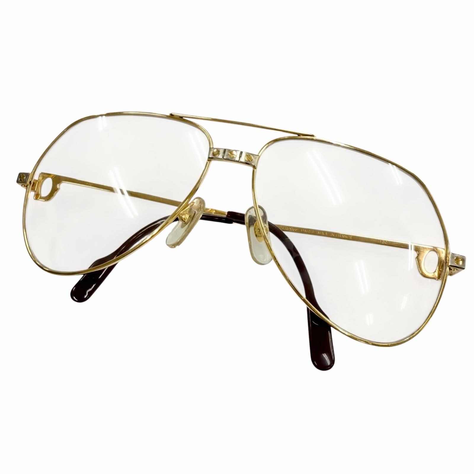 美品▼Cartier カルティエ ヴィンテージ サントス ツーブリッジ ティアドロップ メガネ 眼鏡 アイウェア ゴールド ボルドー 59□14 130 度入り フランス製 メンズ 39,000円