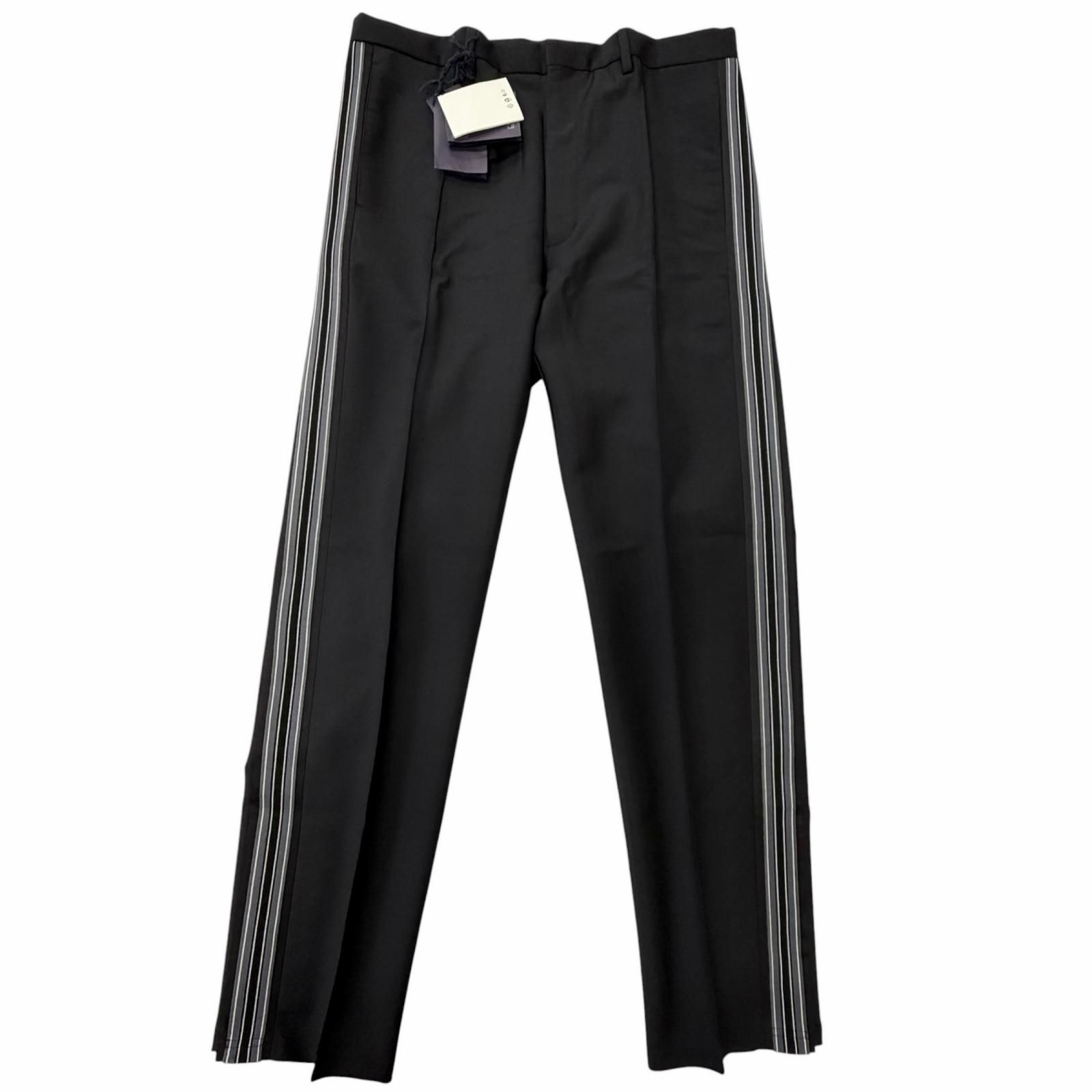 未使用品□PRADA プラダ 23SS SPH261 モヘア ウール 一部シルク使用 トライアングルロゴ 裾ジップ サイドライン スラックス ブラック 48 正規品 メンズ