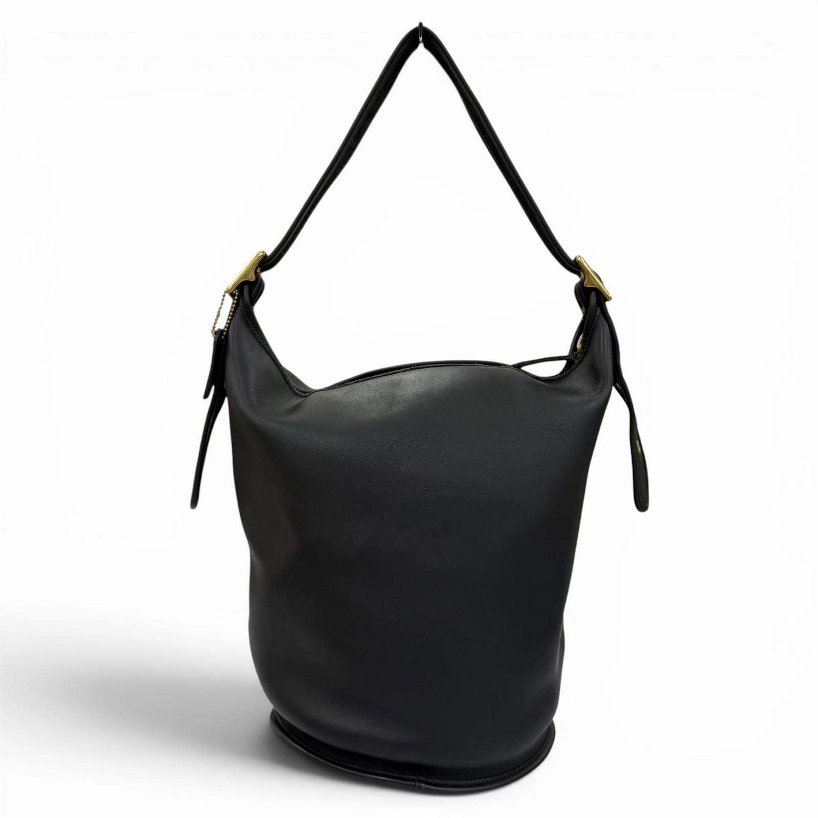 美品☆COACH コーチ ヴィンテージ 9085 オールドコーチ グローブレザー バケツ型 ハンドバッグ ショルダーバッグ ブラック レディース
