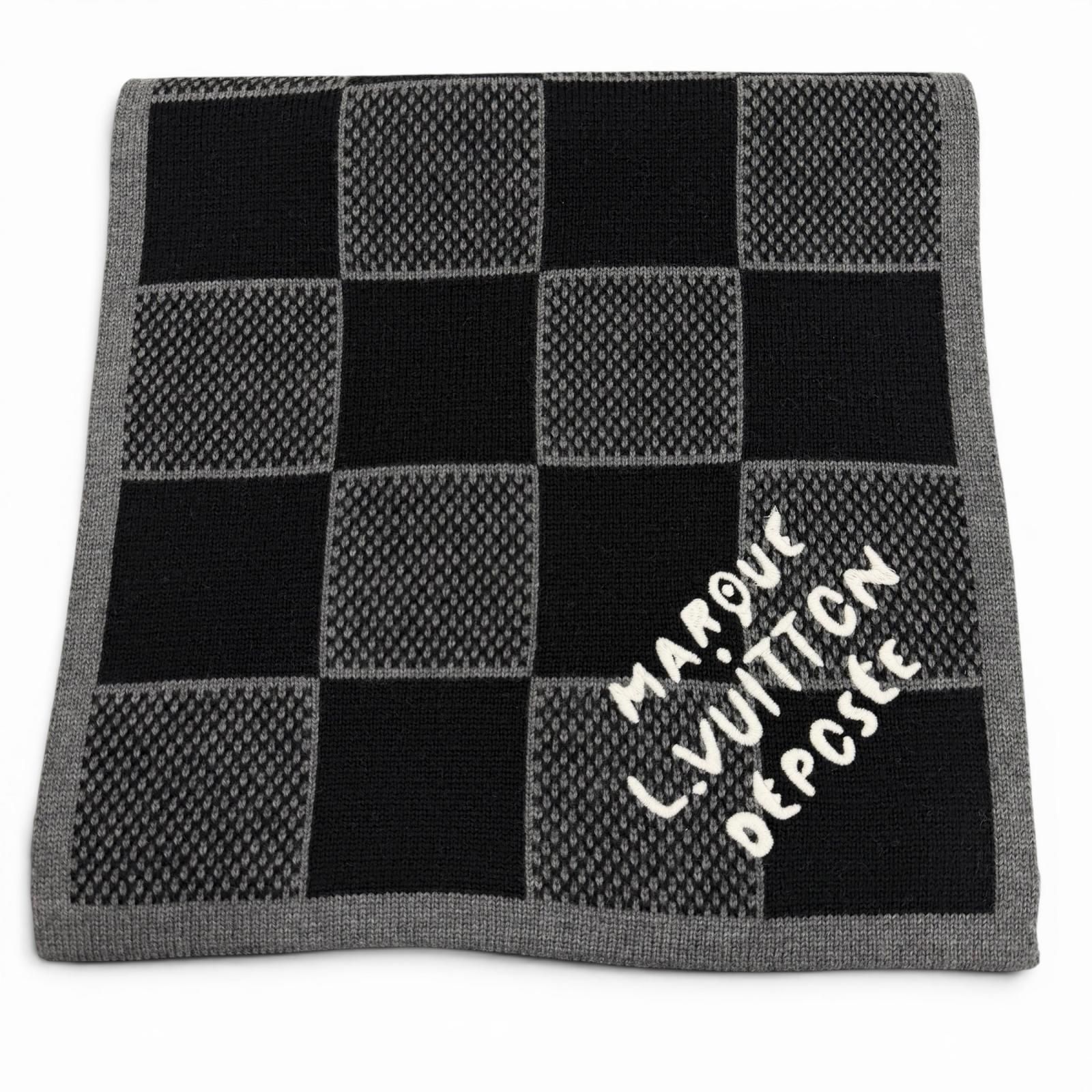 極美品▼LOUIS VUITTON ルイヴィトン 2024年製 M92664 マフラー ダミエ ヘリテージ ウール100% ノワール マフラー イタリア製 正規品 メンズ 箱付き