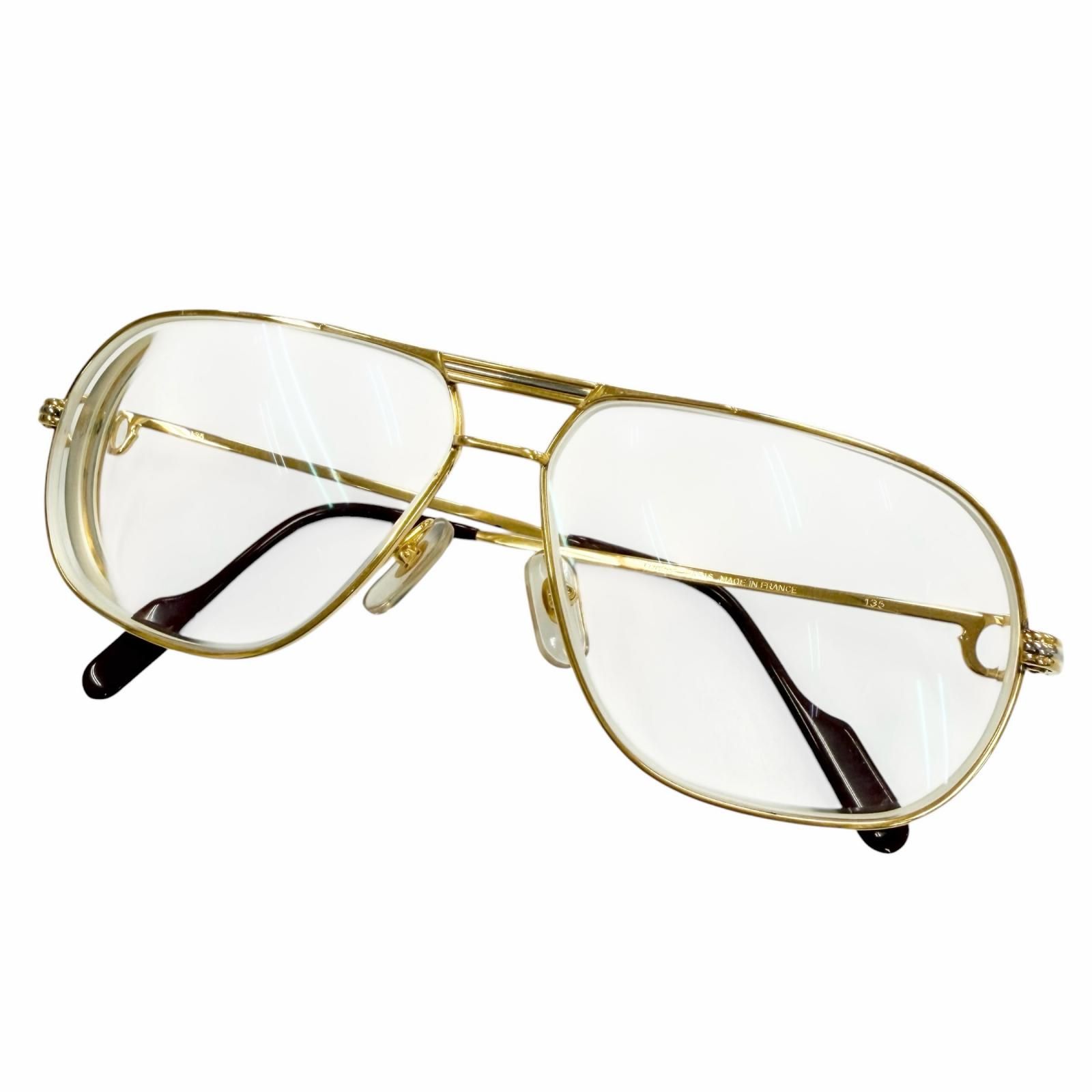 良品▼Cartier カルティエ ヴィンテージ トリニティ ツーブリッジ メガネ 眼鏡 アイウェア ゴールド ボルドー 59□12 135 度入り フランス製 メンズ