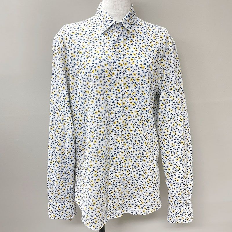 【中古】Frank&Eileen フランクアンドアイリーン 花柄 長袖 シャツ 2920700089 XS 白×黄色×水色 コットン メンズ