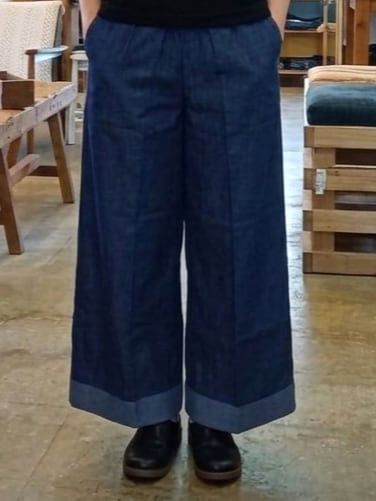 デニムワイドパンツ インディゴブルー 綿100% レディース ゆったり 体型カバー ナチュラル カジュアル 春夏秋
