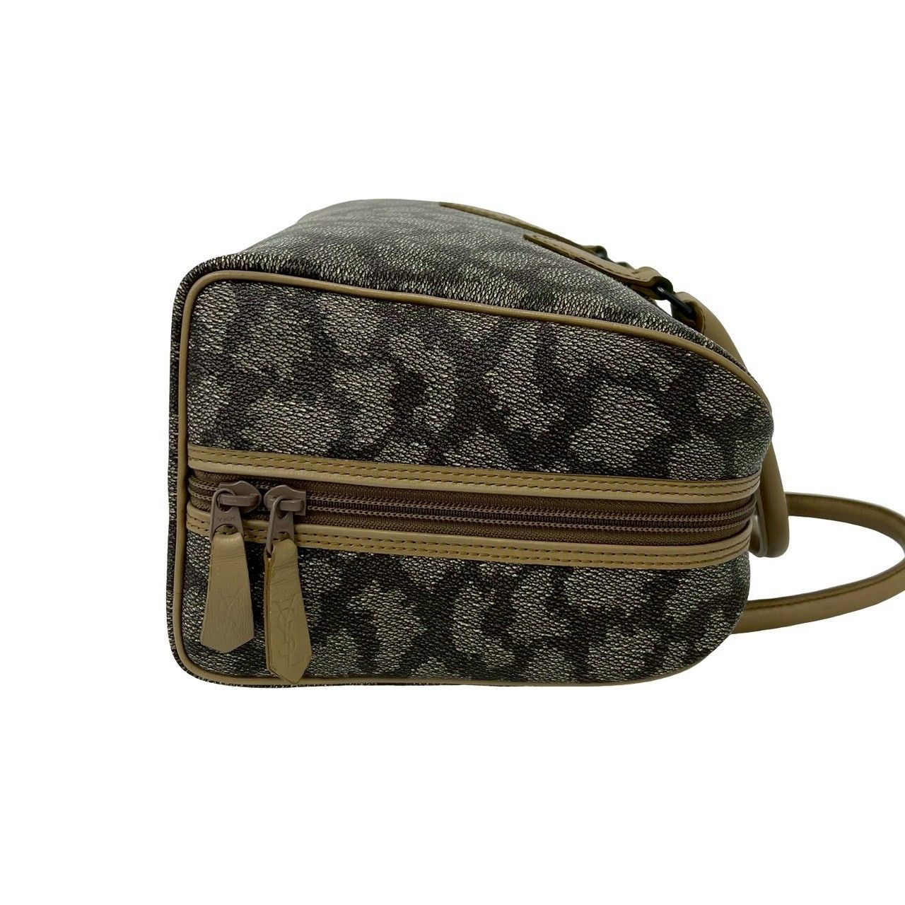 極 美品 YVES SAINT LAURENT イヴサンローラン YSL ロゴ ジラフ 柄 レザー ハンドバッグ ボストンバッグ ベージュ ブラウン 58517