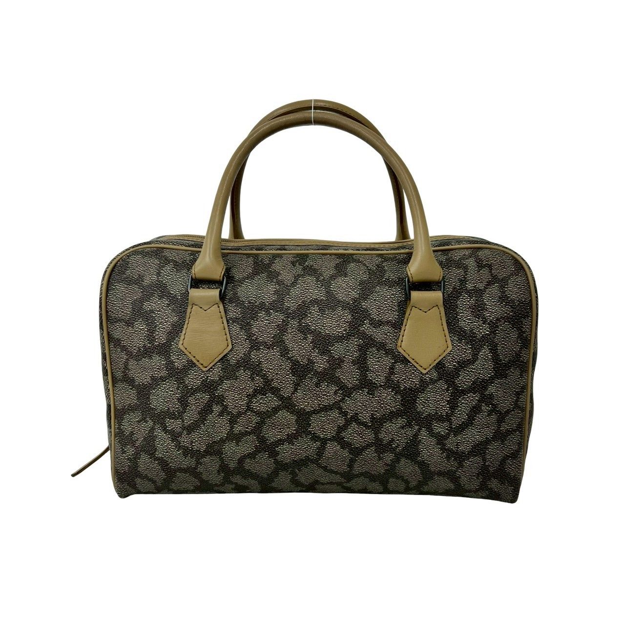 極 美品 YVES SAINT LAURENT イヴサンローラン YSL ロゴ ジラフ 柄 レザー ハンドバッグ ボストンバッグ ベージュ ブラウン 58517