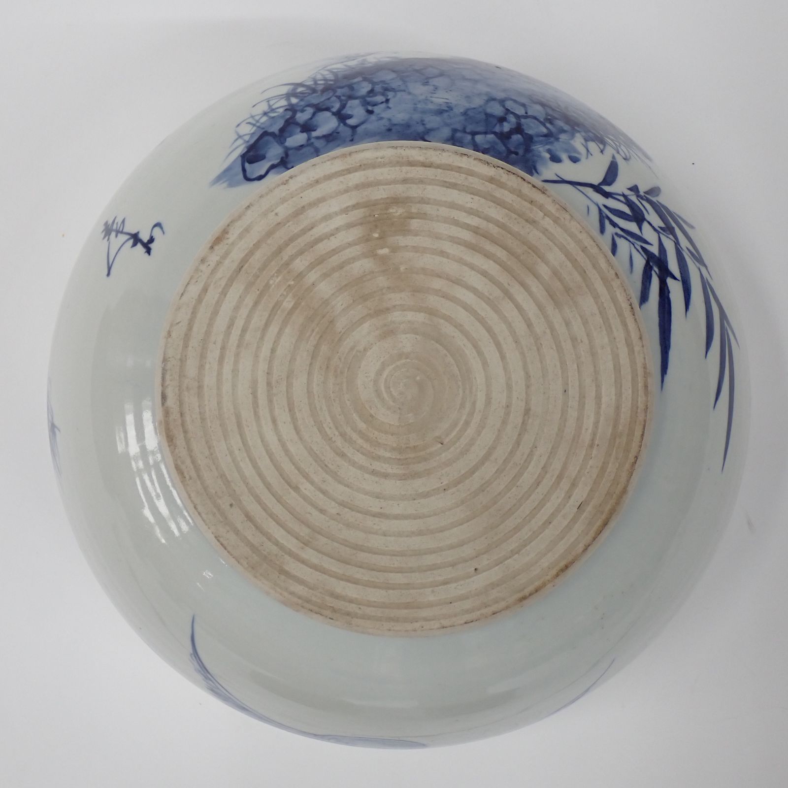 火鉢 金魚鉢 メダカ鉢 松鶴 染付 丸型 直径約35×高さ約19.5cm 陶器