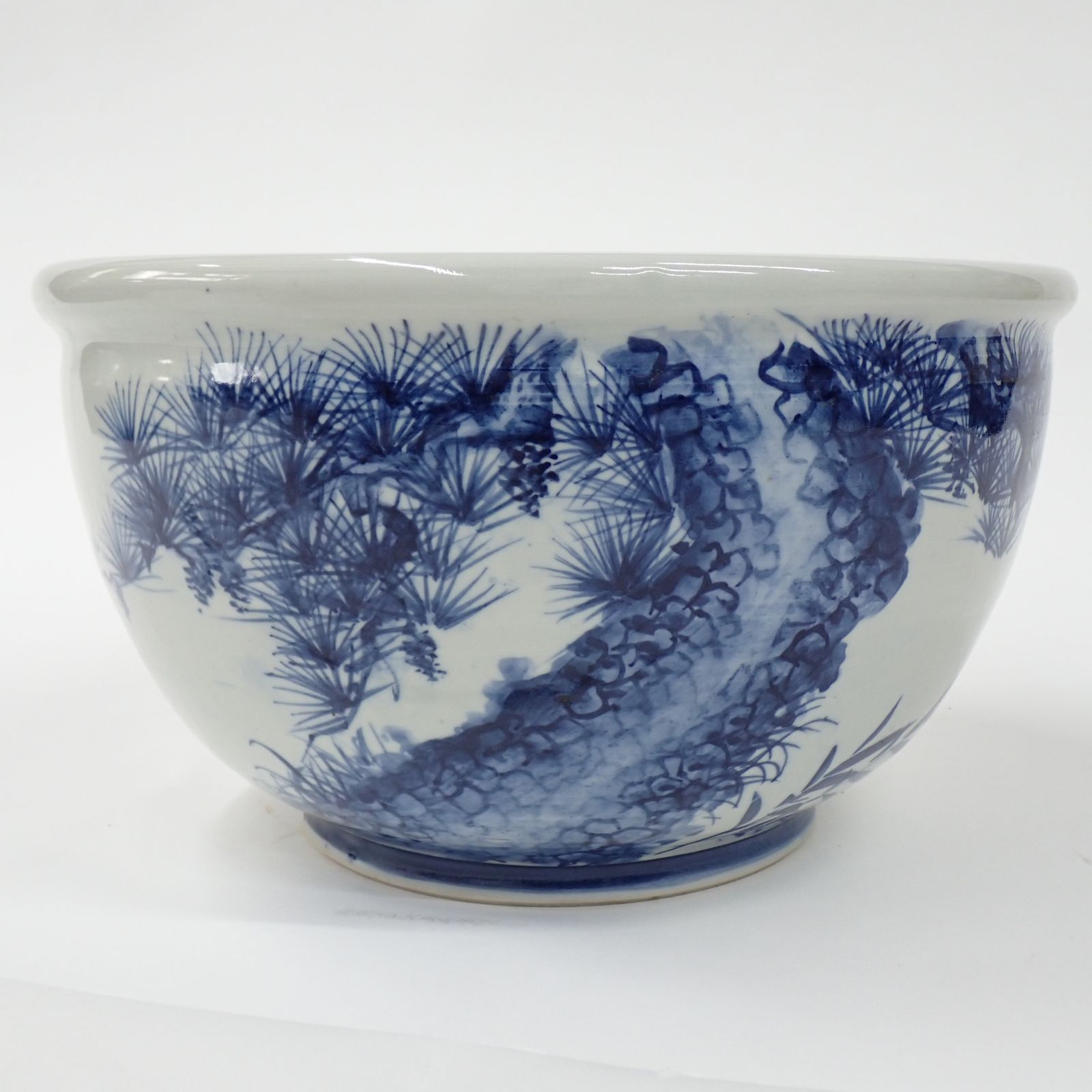 火鉢 金魚鉢 メダカ鉢 松鶴 染付 丸型 直径約35×高さ約19.5cm 陶器