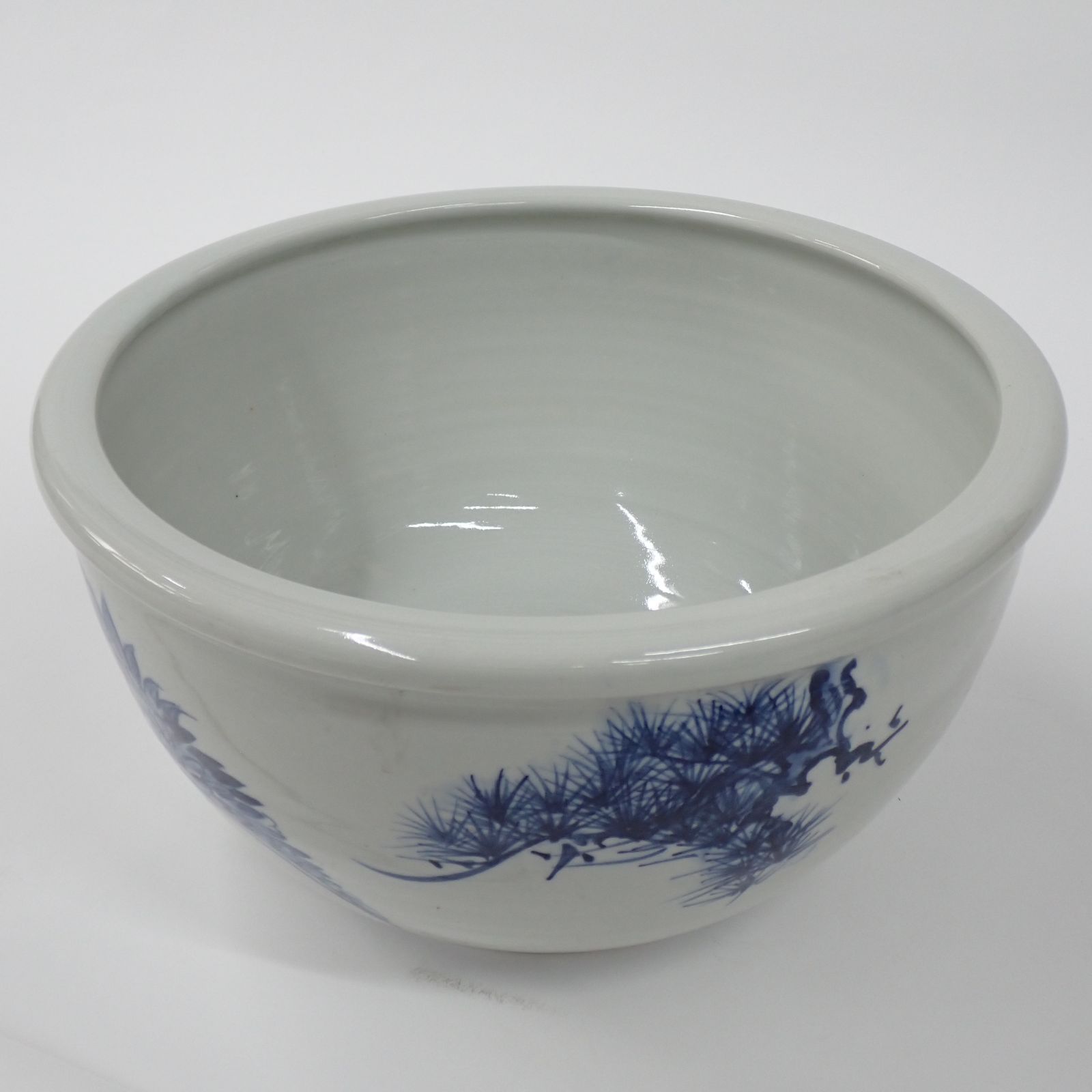 火鉢 金魚鉢 メダカ鉢 松鶴 染付 丸型 直径約35×高さ約19.5cm 陶器