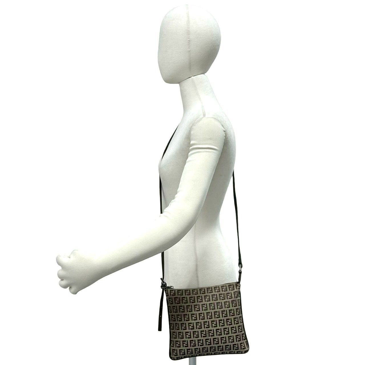 極 美品 FENDI フェンディ ズッキーノ FF 柄 キャンバス レザー 本革 