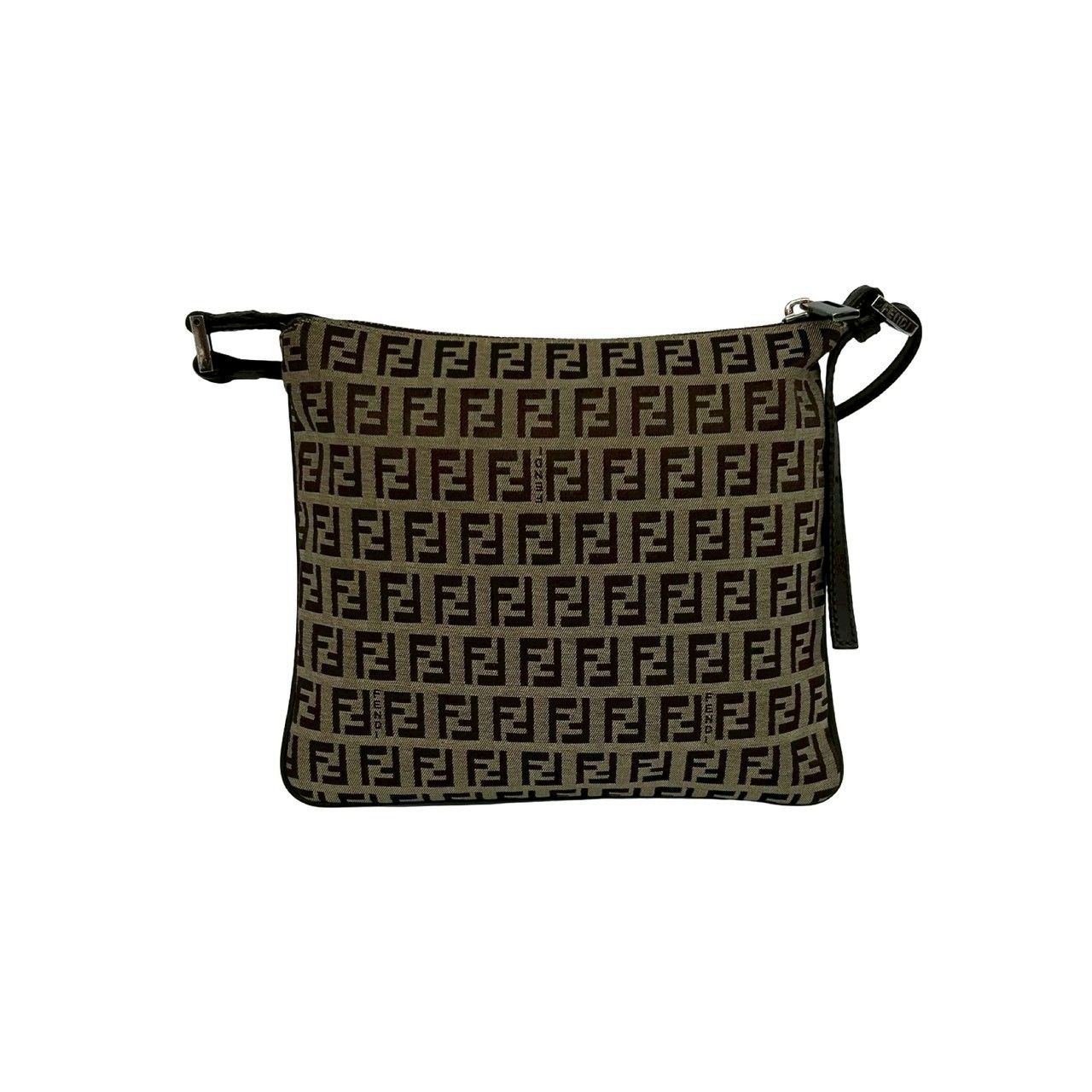 極 美品 FENDI フェンディ ズッキーノ FF 柄 キャンバス レザー 本革 