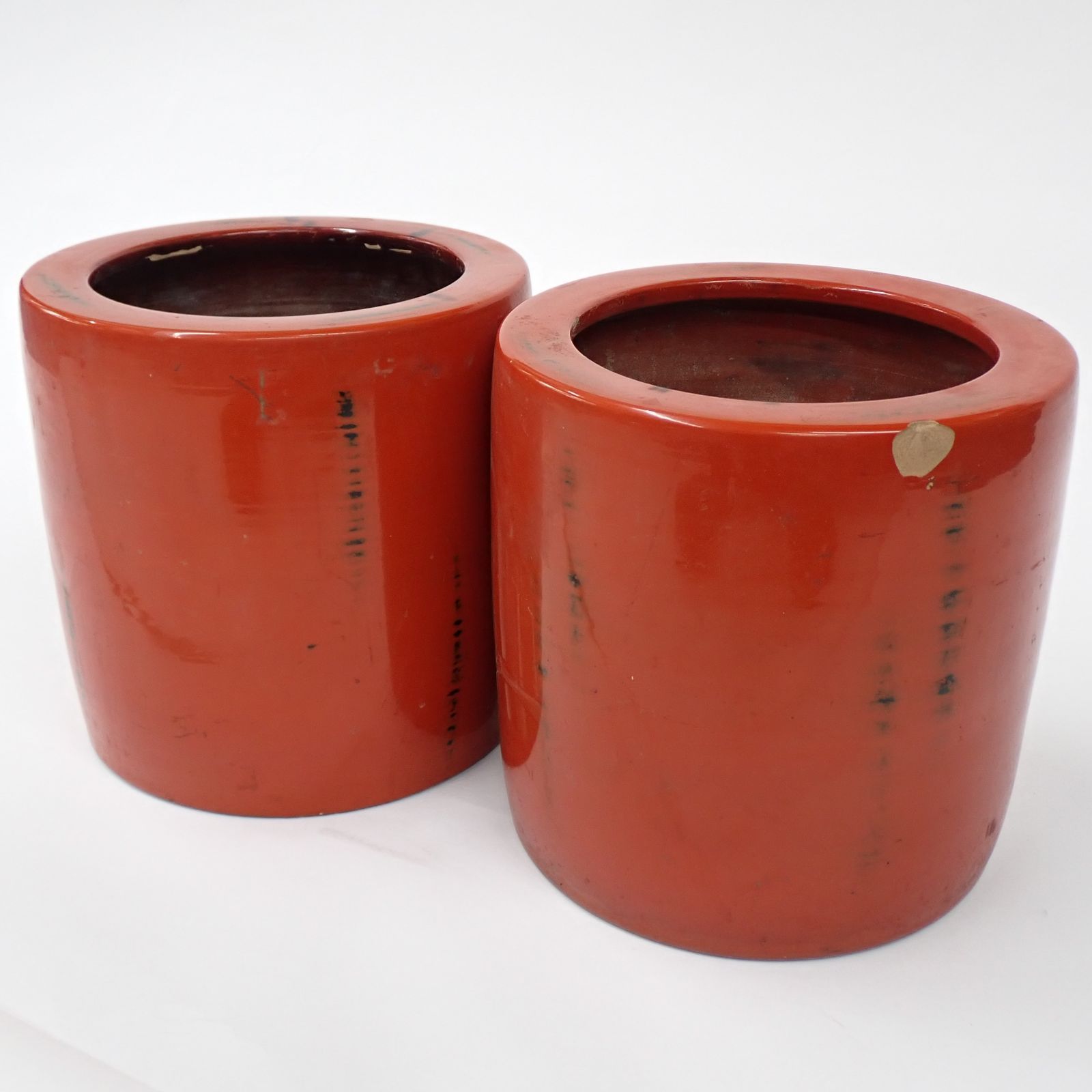 赤い木製火鉢と付属品 火鉢 陶器製 赤 直径約25×高さ約25cm 2個セット 陶器#16526 - メルカリ