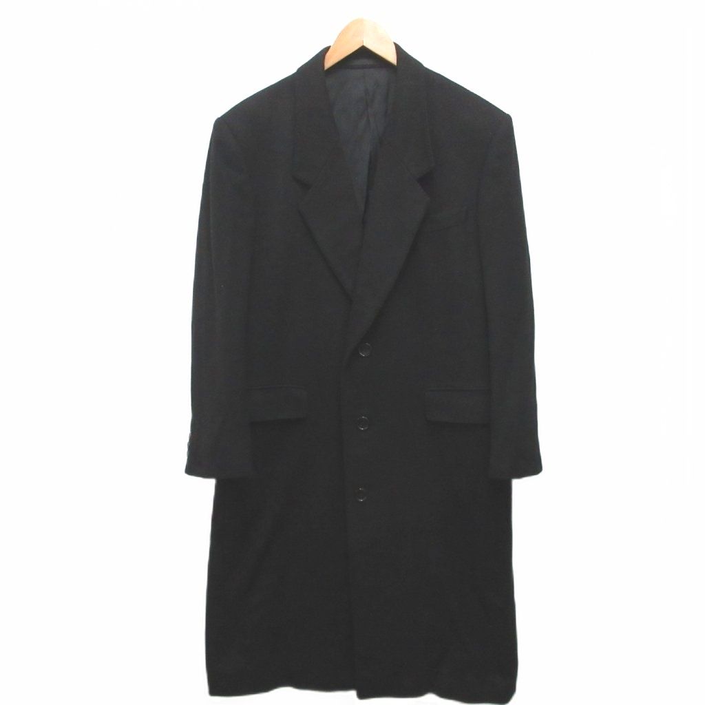 ランバン LANVIN チェスターコート ダブル ロング丈 ウール R48-45 黒 ブラック