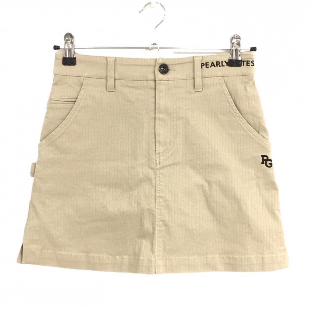 【美品】パーリーゲイツ スカート ベージュ 地模様 ロゴ黒 レディース 00(XS) ゴルフウェア PEARLY GATES
