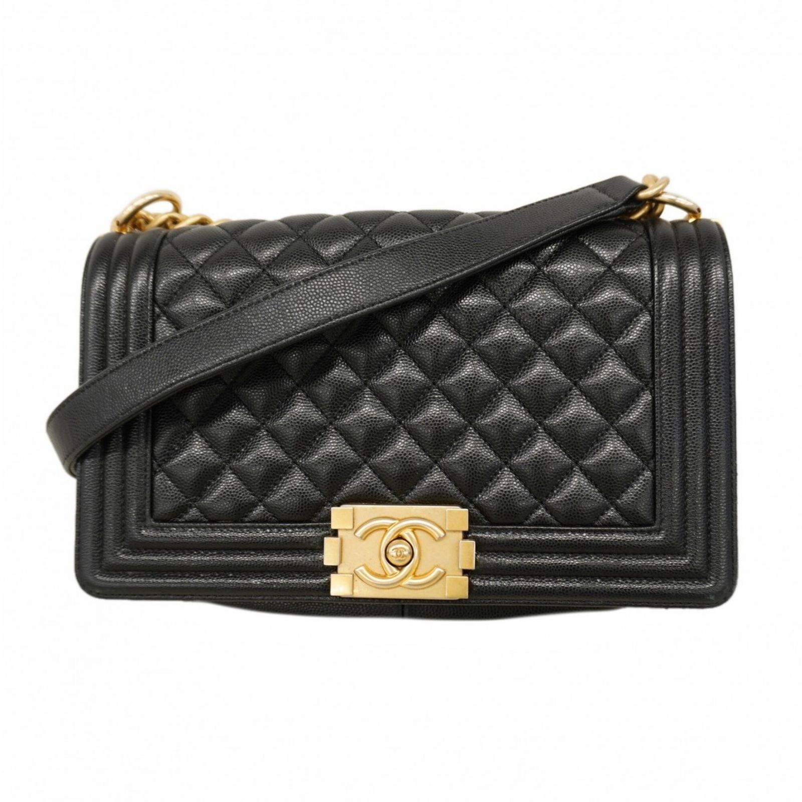 シャネル(Chanel) シャネル ショルダーバッグ ボーイシャネル チェーンショルダー キャビアスキン ブラック レディース OP003174