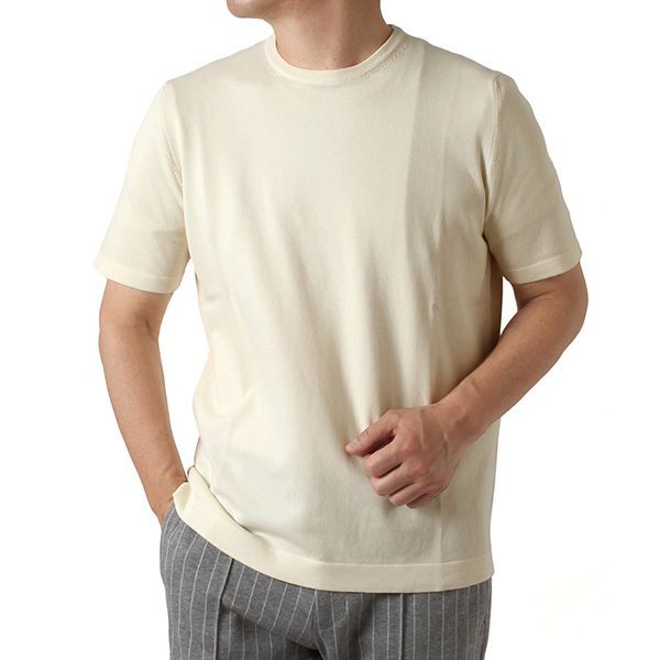 26SSモデル グランサッソ GRAN SASSO 12ゲージソフトコットン ニットＴシャツ【007 IVORY】 58138 18120 007 IVORY/【2026SS】m-tops