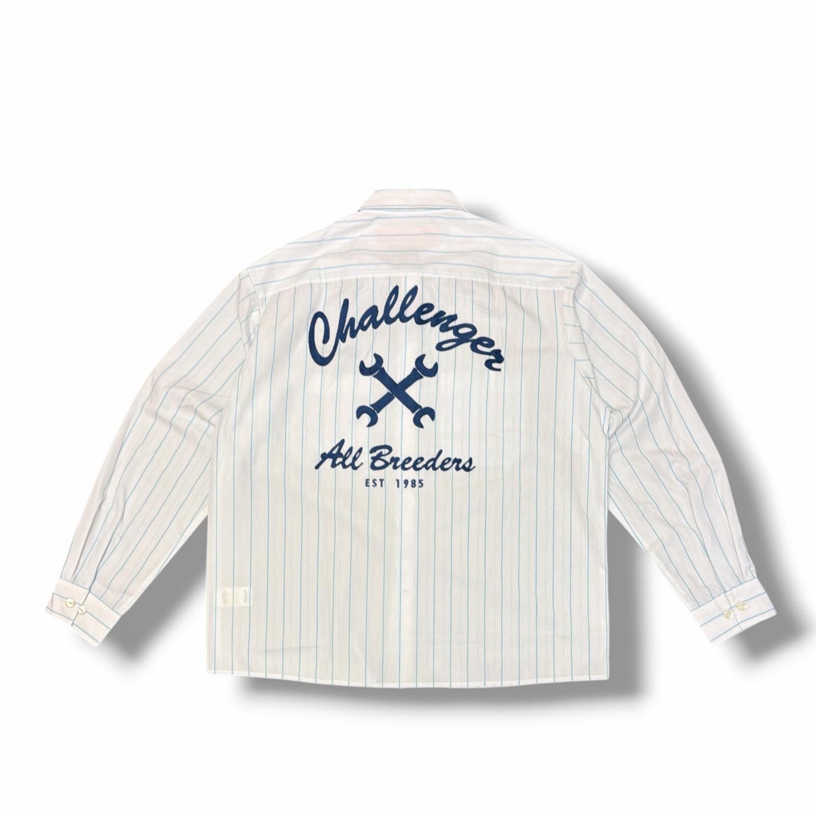 参考上代24200円 未使用 CHALLENGER L/S STRIPE MECHANIC SHIRT ストライプ 長袖シャツ チャレンジャー CLG-SH 026-001 ホワイト M （18328M）