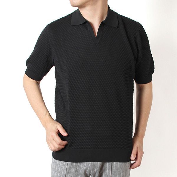 26SSモデル グランサッソ GRAN SASSO コットン スキッパーニットポロシャツ【099 BLACK】 58186 18162 099 BLACK/【2026SS】m-tops
