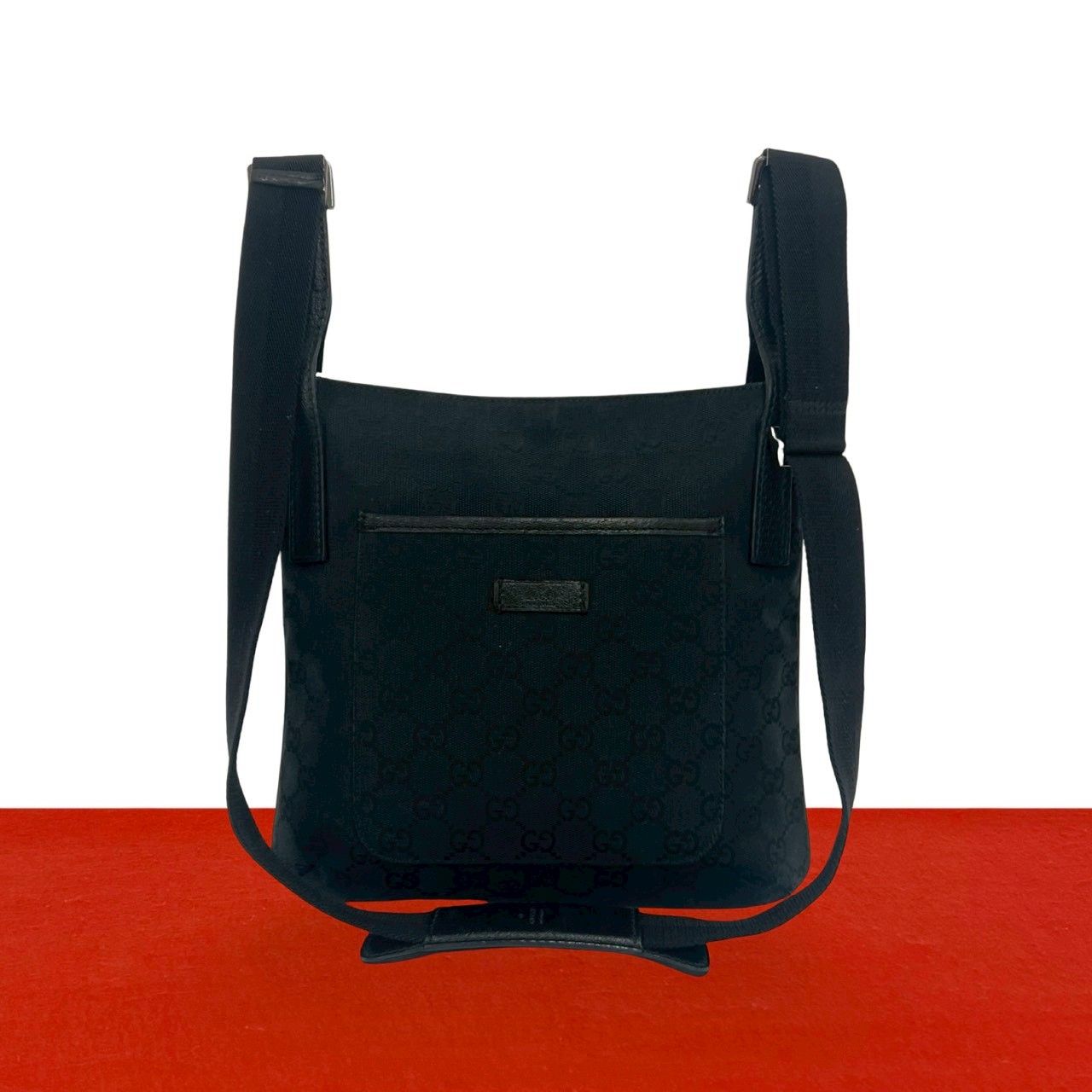 極 美品 GUCCI グッチ GG ロゴ 柄 キャンバス レザー 本革 ショルダーバッグ サコッシュ ポシェット クロスボディバッグ ネイビー 87772