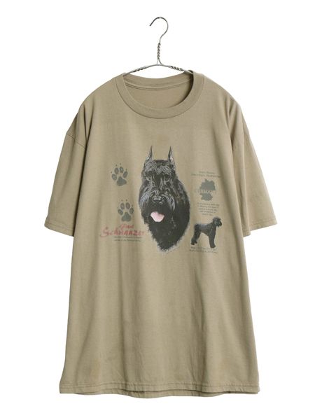 00s ドッグ イラスト プリント 半袖 Tシャツ メンズ レディース XL 程/ オールド 犬 アニマル アート キャラクター 大きいサイズ カーキ