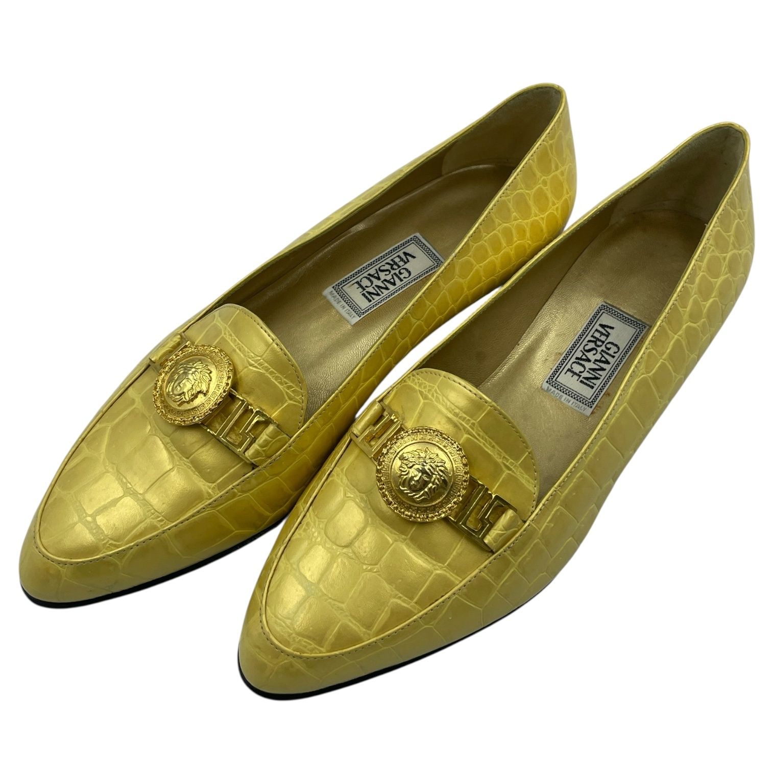 未使用品 VERSACE ヴェルサーチェ パンプス 金具 ゴールド メドゥーサコイン付き レザー サイズ36.5